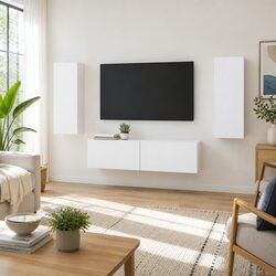 Wall-mounted TV Cabinet Set 2 Pieces White Efficient Design