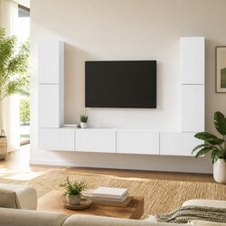 8-Piece TV Cabinet Set in White Engineered Wood