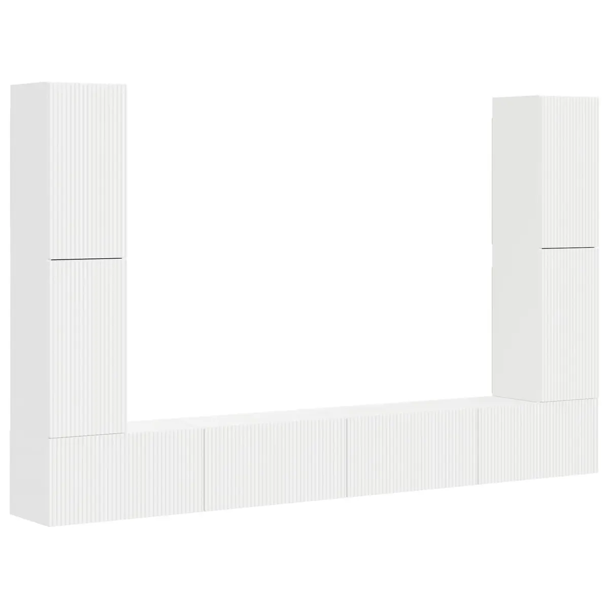 TV Cabinet Set Modern Engineered Wood 8 Piece White Entertainment Storage Furniture