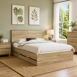 Engineered Wood Bed Frame with Integrated Storage Drawers