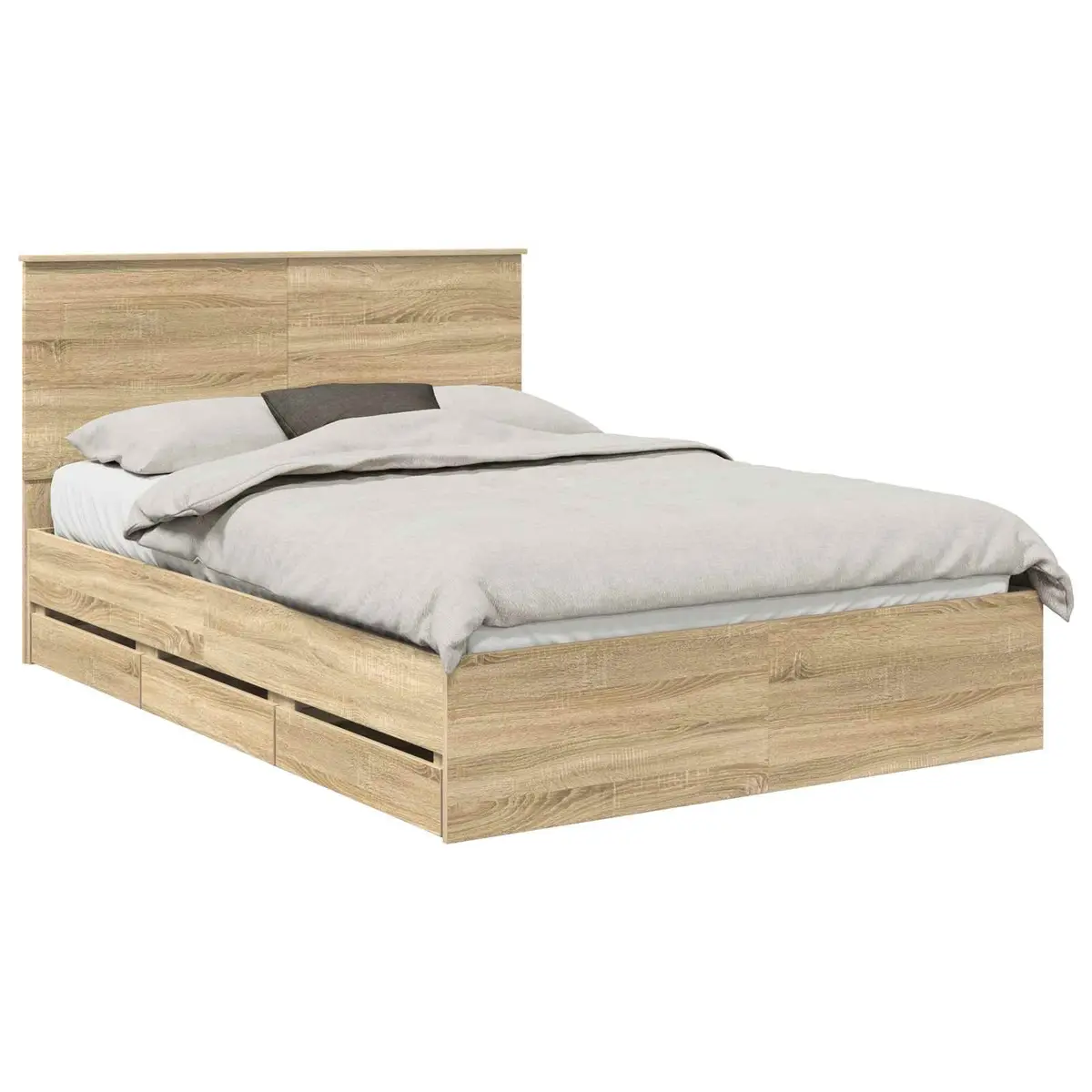 Bed Frame with Storage Drawers Modern Engineered Wood 150 x 200 cm Brown