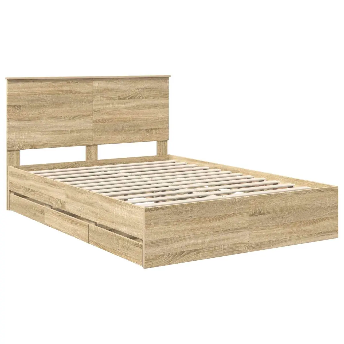 Bed Frame with Storage Drawers Modern Engineered Wood 150 x 200 cm Brown