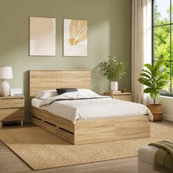 Contemporary Bed Frame with Storage in Sonoma Oak
