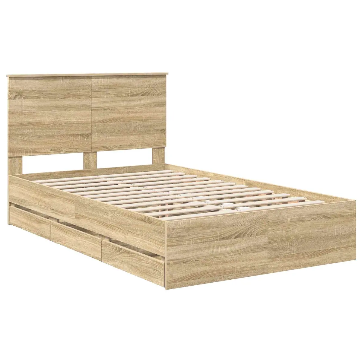 Bed Frame with Storage Drawer Modern 135 x 190 cm Sonoma Oak