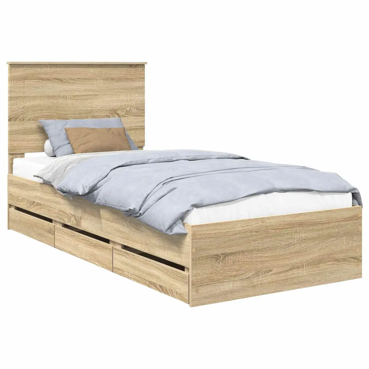 Bed Frame with Storage Drawer Modern 90 x 190 cm Brown Sonoma Oak Engineered Wood