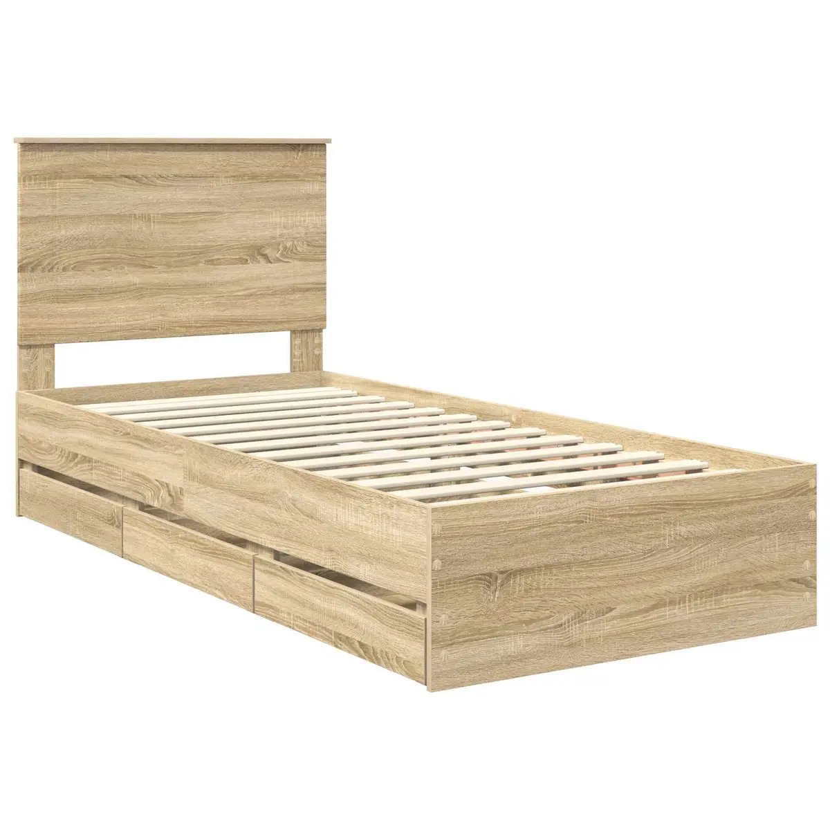 Bed Frame with Storage Drawer Modern 90 x 190 cm Brown Sonoma Oak Engineered Wood