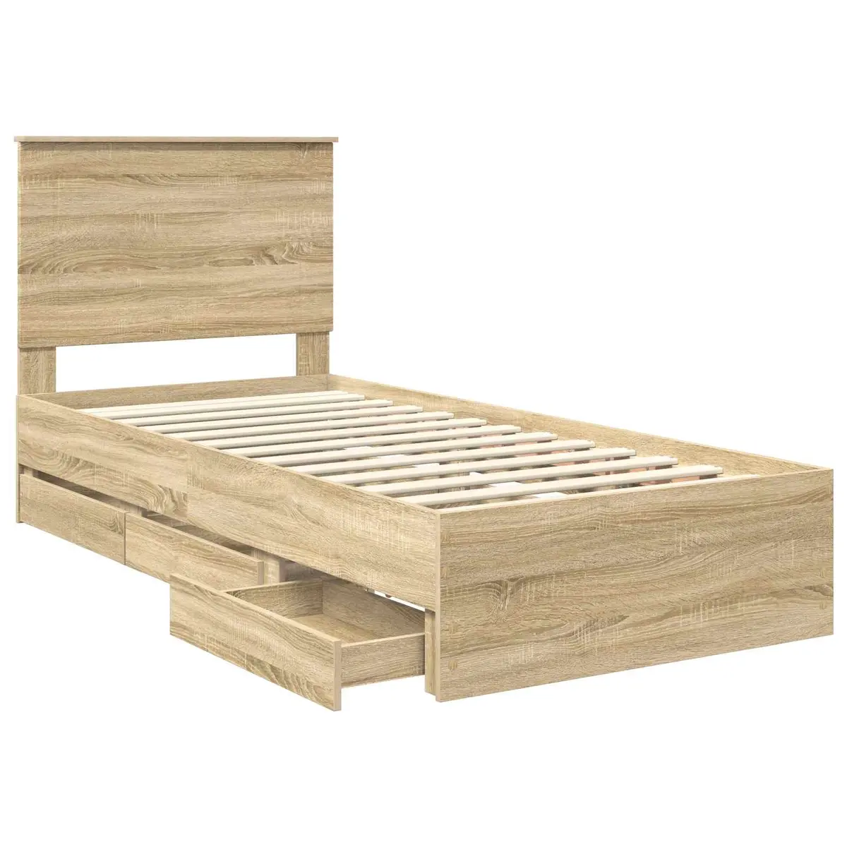 Bed Frame with Storage Drawer Modern 90 x 190 cm Brown Sonoma Oak Engineered Wood