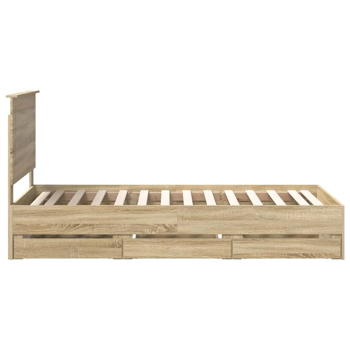 Bed Frame with Storage Drawer Modern 90 x 190 cm Brown Sonoma Oak Engineered Wood