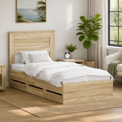 Engineered Wood Bed Frame with Storage Drawer 90 x 190 cm