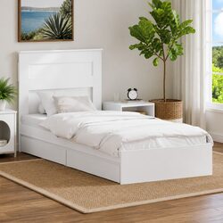 White Storage Bed Frame with Headboard 90 x 190 cm