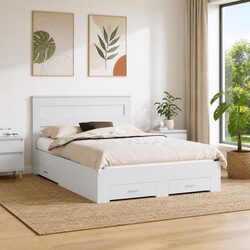 150 x 200 cm White Bed Frame with Slatted Base