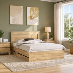 Brown Engineered Wood Bed Frame with Storage 150 x 200 cm