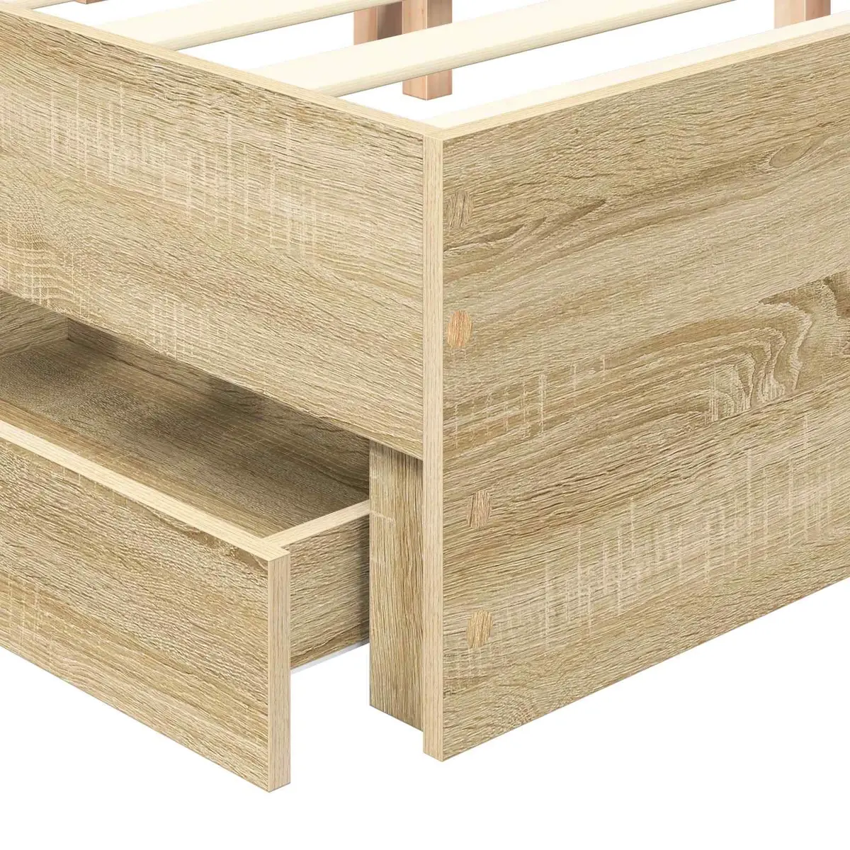 Bed Frame with Storage Drawer Modern Minimalist 135 x 190 cm Sonoma Oak
