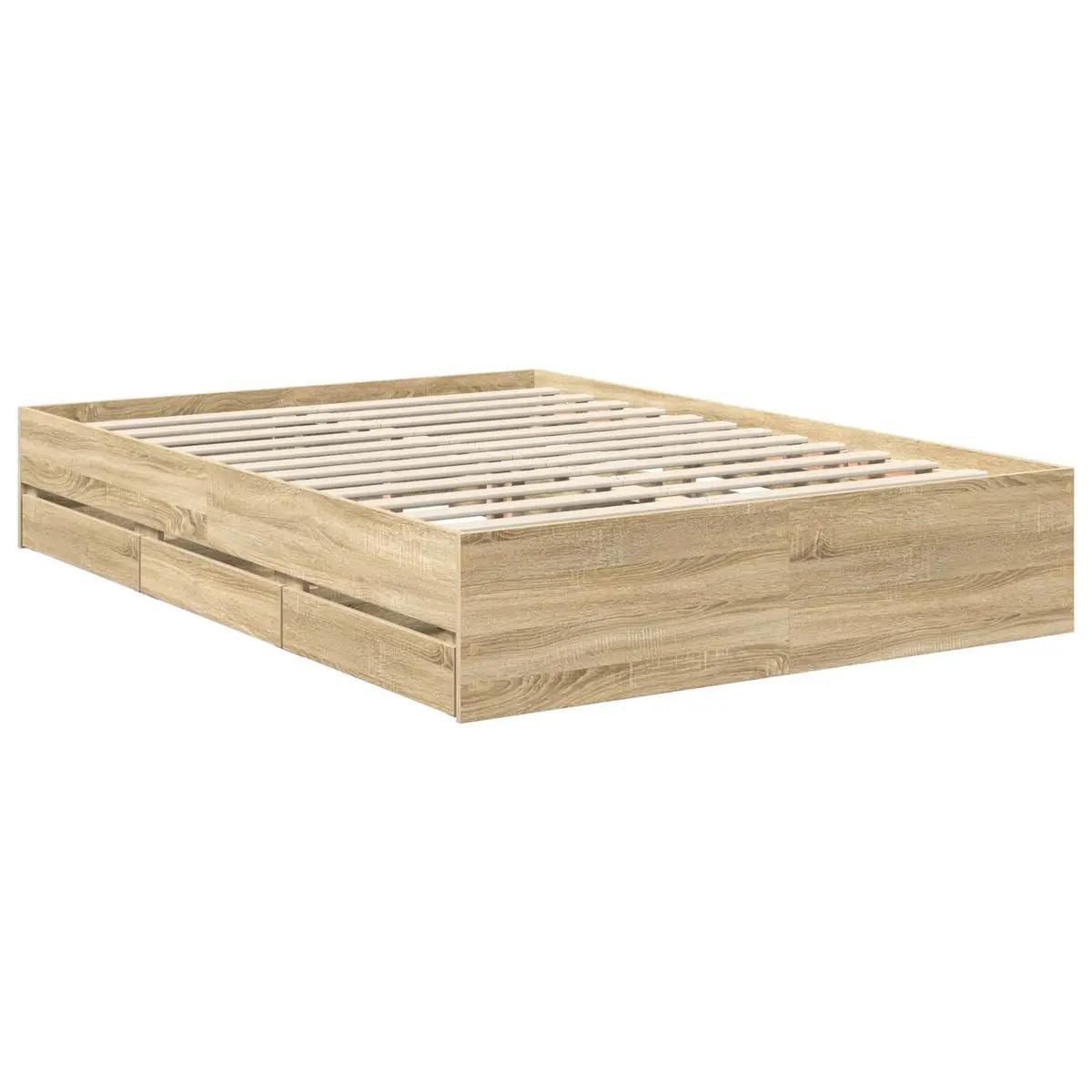 Bed Frame with Storage Drawer Modern Minimalist 135 x 190 cm Sonoma Oak