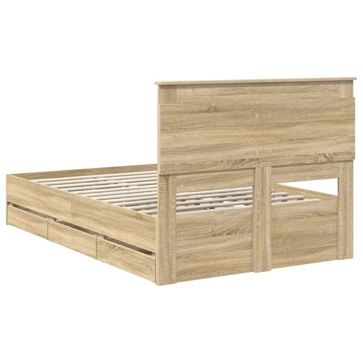 Bed Frame with Storage Drawer Modern Minimalist 135 x 190 cm Sonoma Oak