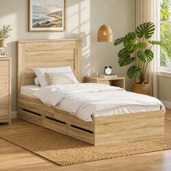 Engineered Wood Bed Frame with Storage Drawers 90 x 190 cm