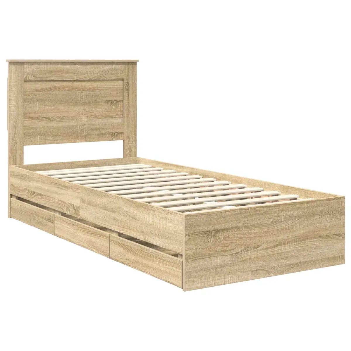 Bed Frame with Storage Drawer Engineered Wood 90 x 190 cm Modern Brown