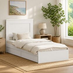 Storage Bed Frame with Headboard in White 90 x 190 cm