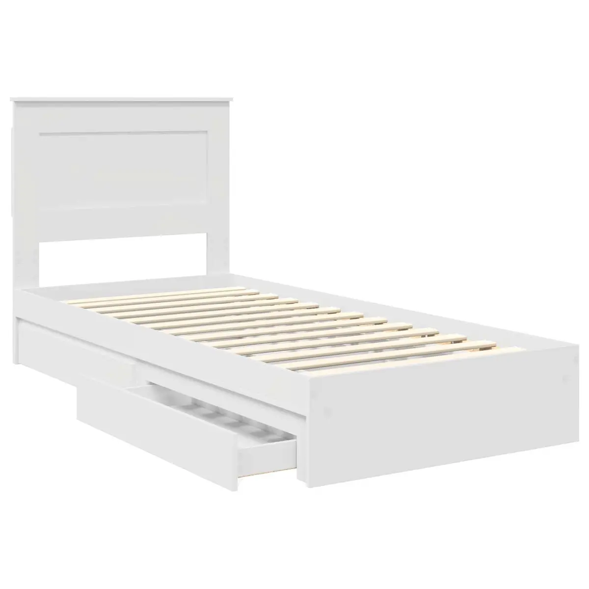 Storage Bed Frame with Drawer White 90 x 190 cm Engineered Wood Bedroom
