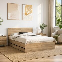 Storage Drawer Bed Frame Sonoma Oak 135 x 190 cm