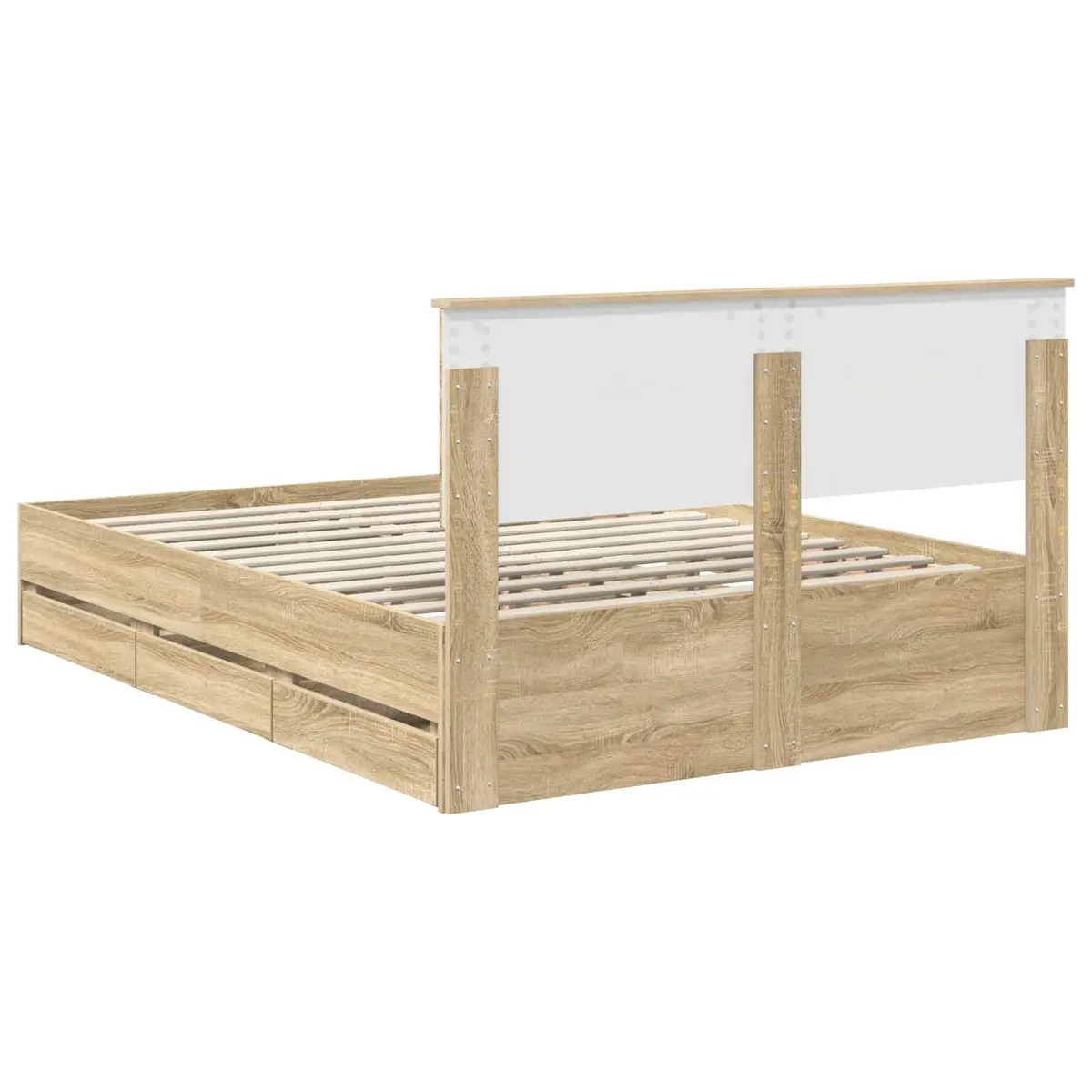 Bed Frame with Storage Drawer Sonoma Oak 135 x 190 cm Modern Bedroom Furniture