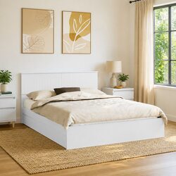 Storage Bed with Headboard in White 150 x 200 cm