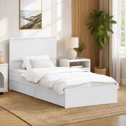 Engineered Wood Storage Bed with Headboard White 90 x 190 cm