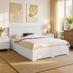 White Storage Bed Frame with Drawers 150 x 200 cm