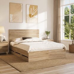 Sonoma Oak Bed Frame with Integrated Drawer Storage
