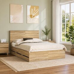 Bed Frame with Drawer Storage in Sonoma Oak 135 x 190 cm
