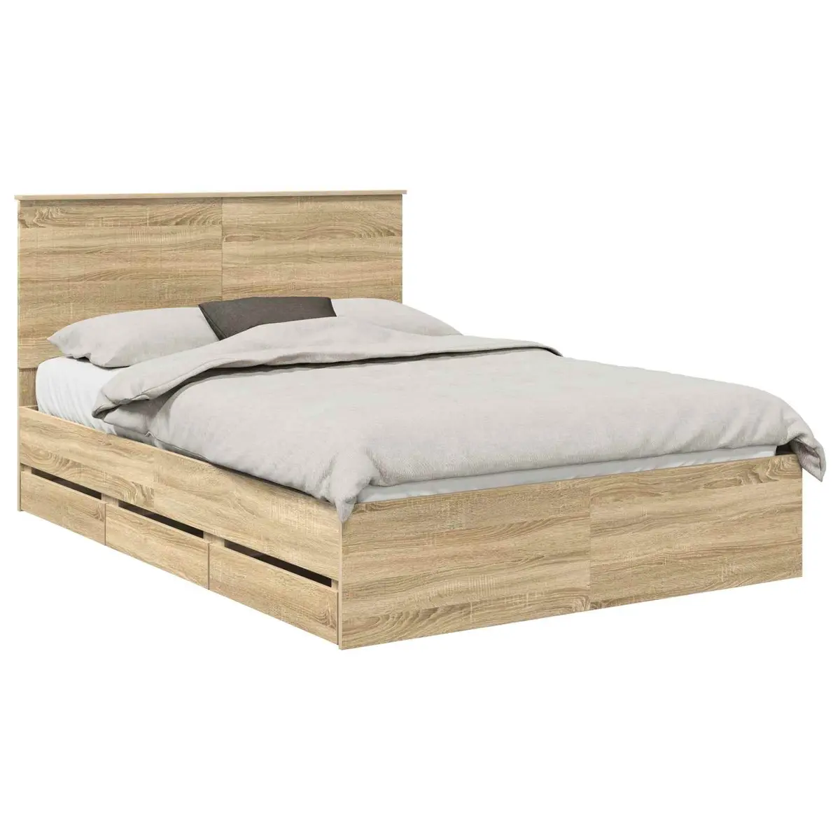 Bed Frame Free-standing Platform with Drawer Storage Engineered Wood 135 x 190 cm Sonoma Oak