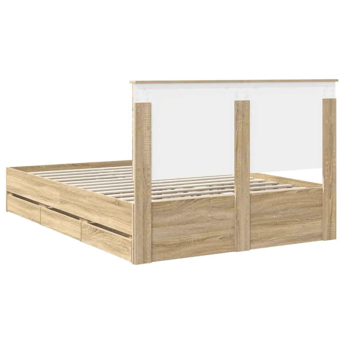 Bed Frame Free-standing Platform with Drawer Storage Engineered Wood 135 x 190 cm Sonoma Oak