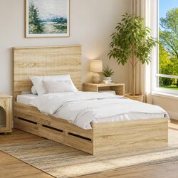 Engineered Wood Bed Frame with Drawer Storage 90 x 190 cm