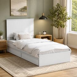 White Storage Bed Frame with Headboard 90 x 190 cm
