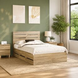 Sonoma Oak Bed Frame with Integrated Storage 135 x 190 cm