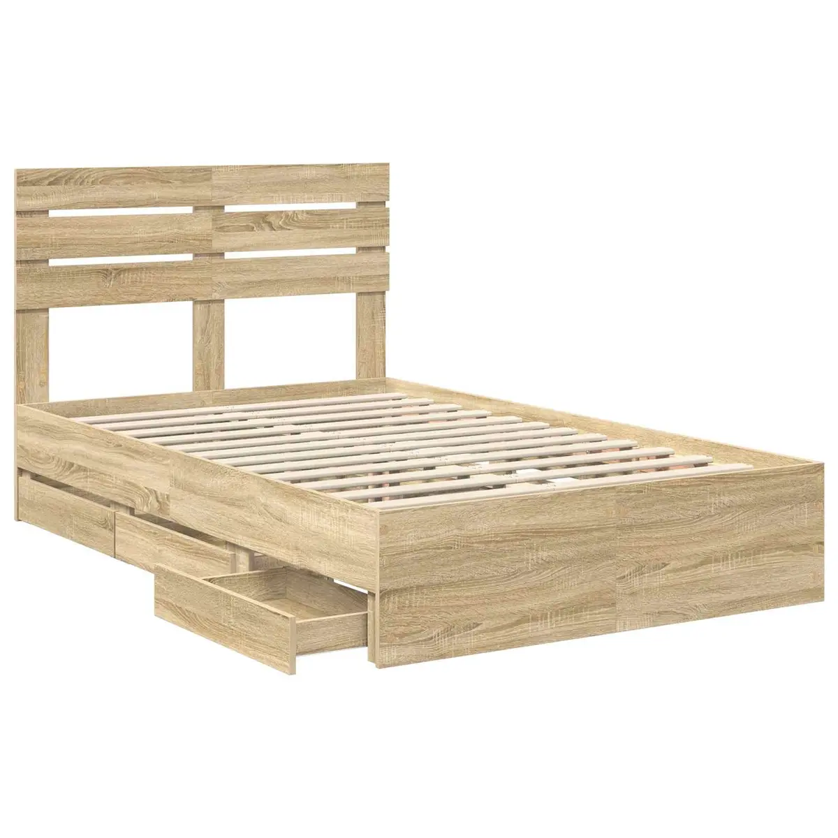 Bed Frame with Storage Drawer Sonoma Oak 135 x 190 cm Modern Bedroom Furniture