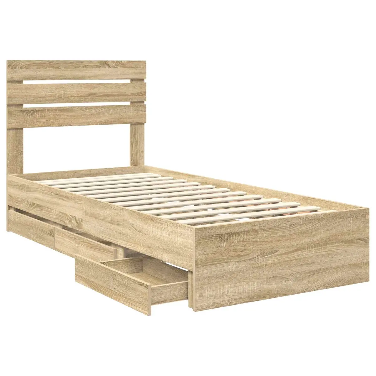 Bed Frame with Drawer Storage Slatted 90 x 190 cm Brown