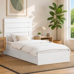 Engineered Wood Storage Bed with Headboard 90 x 190 cm White