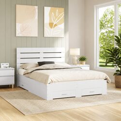 Engineered Wood White Bed Frame with Storage Drawers