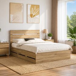 Sonoma Oak Bed Frame with Integrated Storage 150 x 200 cm