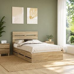 Bed Frame with Integrated Drawer Storage 135 x 190 cm
