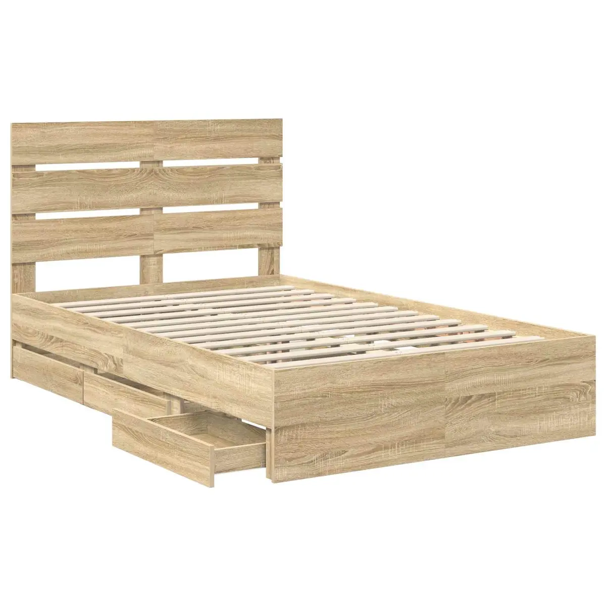 Bed Frame with Drawer Modern Engineered Wood 135 x 190 cm Brown