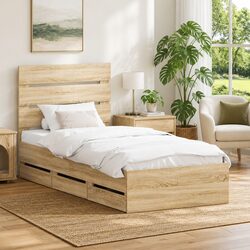 90 x 190 cm Bed Frame with Drawer Storage in Sonoma Oak