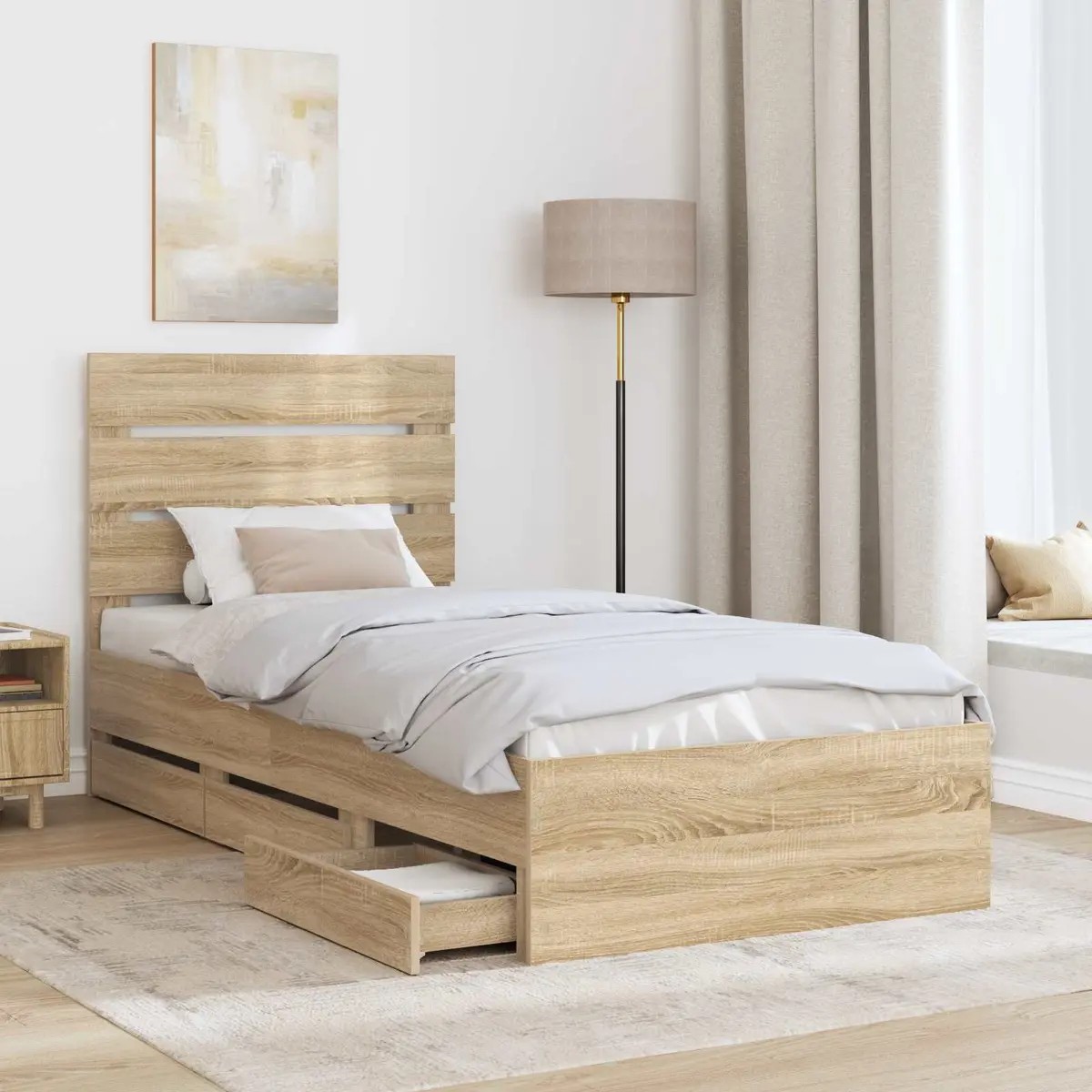 Bed Frame with Drawer Storage Modern 90 x 190 cm Brown Sonoma Oak