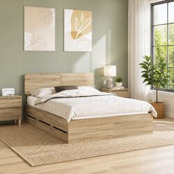 Engineered Wood Bed Frame with Integrated Storage Drawers