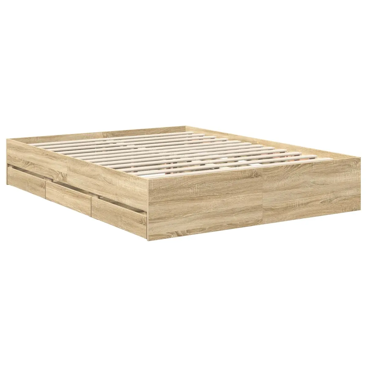 Bed Frame with Storage Drawers Adjustable Headboard Engineered Wood Brown 150 x 200 cm
