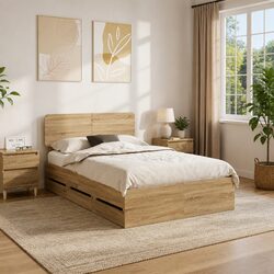 Storage Bed Frame with Adjustable Headboard 135 x 190 cm