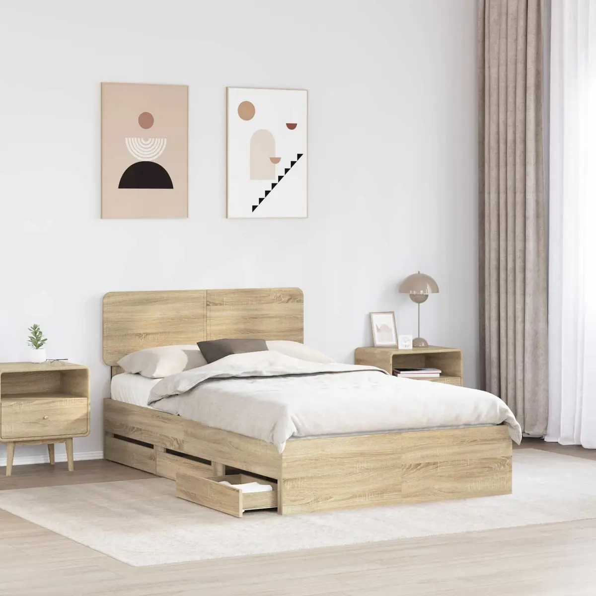 Bed Frame with Storage Drawers Adjustable Headboard 135 x 190 cm Brown