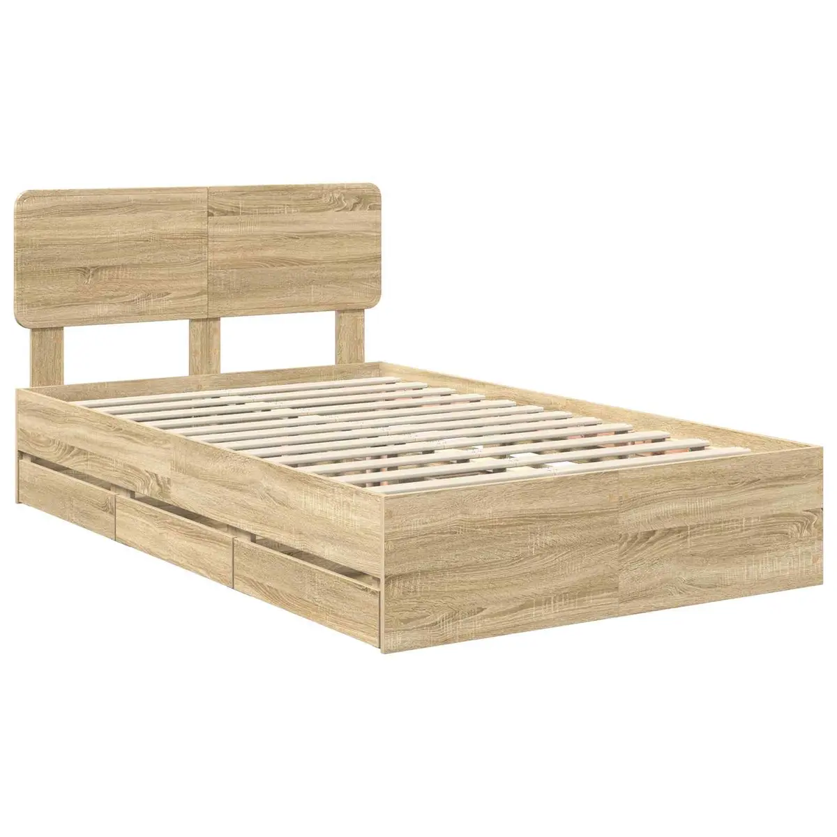 Bed Frame with Storage Drawers Adjustable Headboard 135 x 190 cm Brown