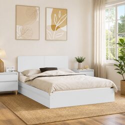Storage Bed Frame with Headboard in White 150 x 200 cm
